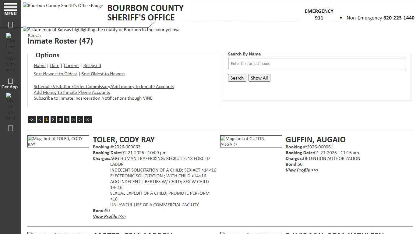 Inmate Roster - Current Inmates Booking Date Descending - Bourbon County KS Sheriff’s Office
